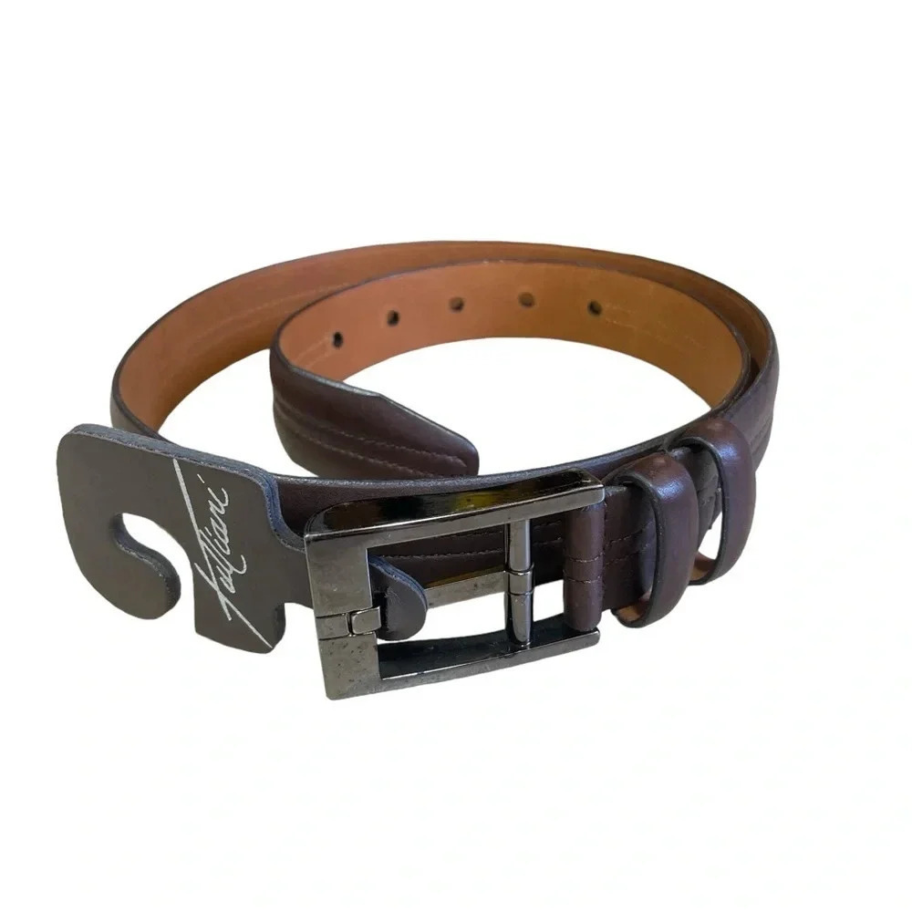 Tulliani Belt Size 34 Italian Calfskin Leather 4522 Dark Brown